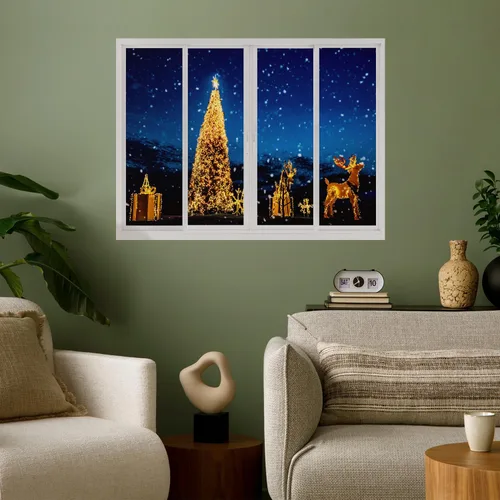 Miniatura 19 de wall26 Adhesivo de Pared Papá Noel Llevando Regalos Ventana Abierta Mural, No Se Despega y No Se Pega, Papel Tapiz No Tejido Decorativo