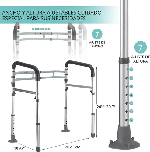 Miniatura 2 de Lianjindun Barras de seguridad para inodoro, marco ajustable para inodoro para ancianos, personas mayores, discapacitados y minusválidos, asas Gris