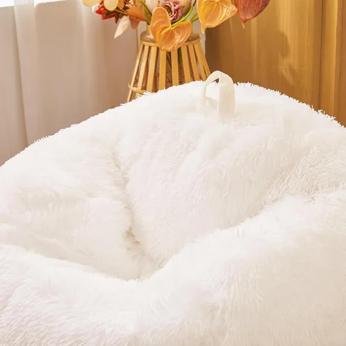 Miniatura 7 de Fundas para puf de pelo sintético mullido color beige, funda para silla puff de felpa suave color beige para niños y niñas, almacenamiento de puf