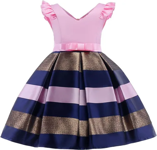 Miniatura 12 de NSSMWTTC 2-10T - Vestidos de rayas para niñas pequeñas, vestido de fiesta de boda de Navidad