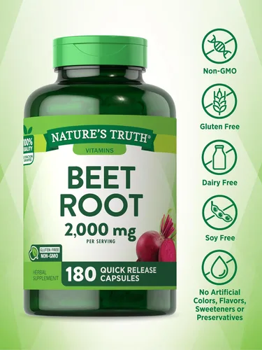 Miniatura 3 de Nature's Truth Cápsulas de raíz de remolacha 2,000 mg 180 unidades Suplemento sin OMG y sin gluten