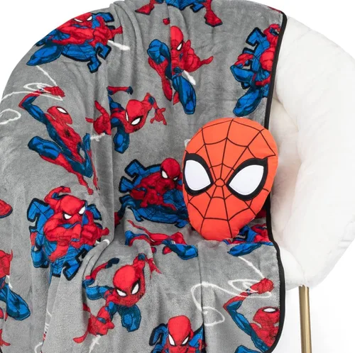 Jay Franco Spiderman Nogginz - Juego de ropa de cama de 2 piezas de manta y almohada de 40 x 50 pulgadas para niños, súper suave Gris - Spiderman