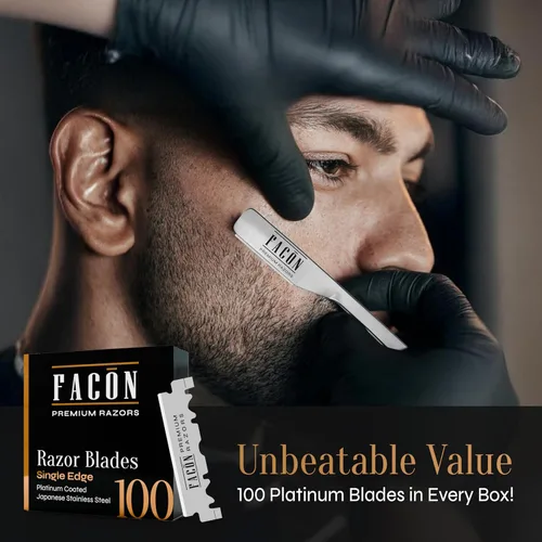 Miniatura 5 de Facón Navajas rectas para hombres - Kit de navaja de barbero profesional de borde recto con 100 cuchillas, afeitadora de acero inoxidable de madera