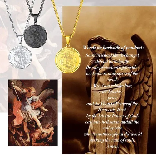 Miniatura 2 de Prosteel. - Collar con dije y cadena de San Miguel Arcángel, joyería religiosa católica.