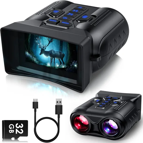 WARMTUYO Gafas de visión nocturna 4K, binoculares de visión nocturna HD de 3.0 pulgadas, visión nocturna infrarroja portátil de 9 niveles, zoom
