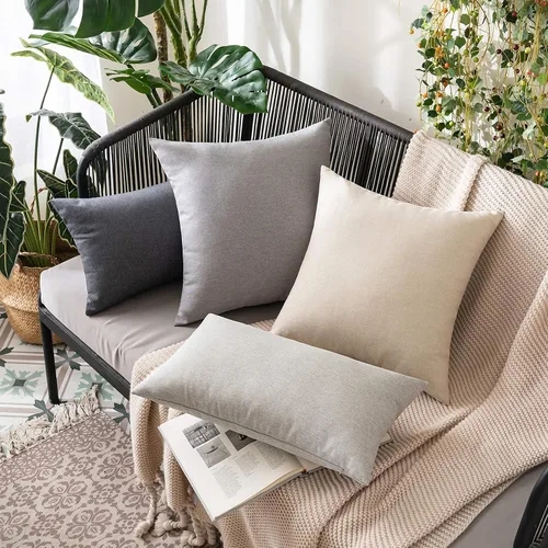 Miniatura 4 de MIULEE Paquete de 2 fundas de almohada decorativas para exteriores, impermeables, sólidas, de lino sintético, para jardín, granja, patio, tienda