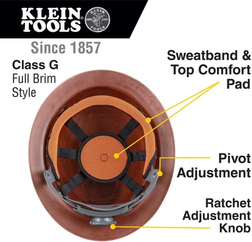 Miniatura 3 de Klein Tools 60452 - Casco duro, ala completa, clase G serie KONSTRUCT, banda que absorbe el sudor, almohadilla superior, color marrón