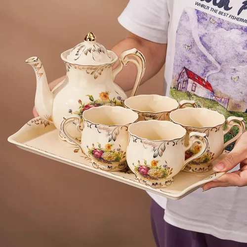 Miniatura 3 de YOLIFE Bandeja decorativa de cerámica floral para fiesta de té, 13.5 x 7.5 pulgadas