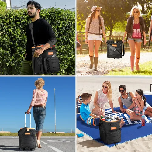 Miniatura 9 de Odoland 72 Can Rolling Cooler Bag with Wheels & Handle, Collapsible Insulated Ice Chest for Beach, Camping & Tailgating - Portable Travel Soft
