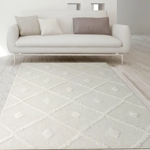 Antep Rugs Palafito 5x7 Alfombra de Área Interior Geométrica Shag Diamante de Pelo Alto-Bajo Texturizada (Blanco, 5'3" x 7'6")