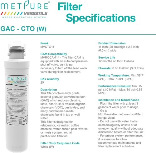 Miniatura 3 de Metpure Filtro de agua en línea de reemplazo rápido del cartucho de torsión solamente. 1/4 "para refrigerador, máquina de hielo, cafetera, reduce