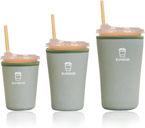Miniatura 56 de Funda aislante reutilizable para taza de café helado, paquete de 3 fundas de neopreno para bebidas frías y calientes, soporte para bebidas para café
