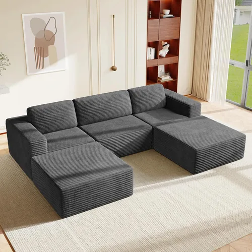 Miniatura 54 de Vesgantti Sofá modular en forma de U de 119 pulgadas, sofá modular de pana con asiento profundo y soporte de resortes, sofá convertible con 2 Beige