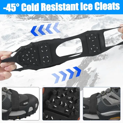 Miniatura 5 de Crampones, tacos de nieve de hielo para zapatos y botas con 28 tacos de acero antideslizantes para caminar sobre nieve y hielo, tacos de hielo