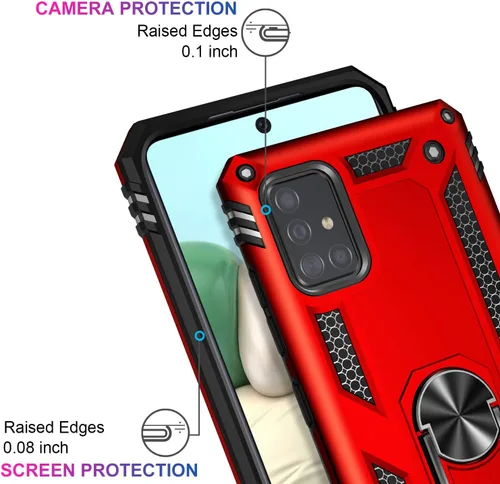 Miniatura 3 de LUMARKE Funda para Galaxy A51 4G con protector de pantalla, supera los 16 pies, probada en caídas, de grado militar, con soporte de anillo Rojo