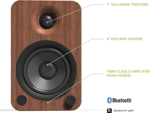 Miniatura 2 de Kanto YU4WALNUT Altavoces Amplificados con Bluetooth y Preamplificador de Phono Integrado Modo de Espera y Encendido Automático Control Remoto