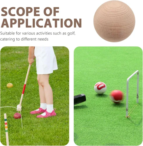 Miniatura 4 de TOYANDONA Juego de 3 pelotas de golf de madera de haya para juegos de césped al aire libre, patio trasero, diversión familiar, bolas redondas