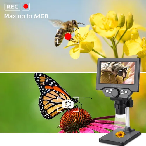 Miniatura 4 de Koolertron Microscopio digital LCD de 5.5 pulgadas, aumento de 8MP 1-1000X, 8 luces LED, batería recargable, grabación de video para reparación