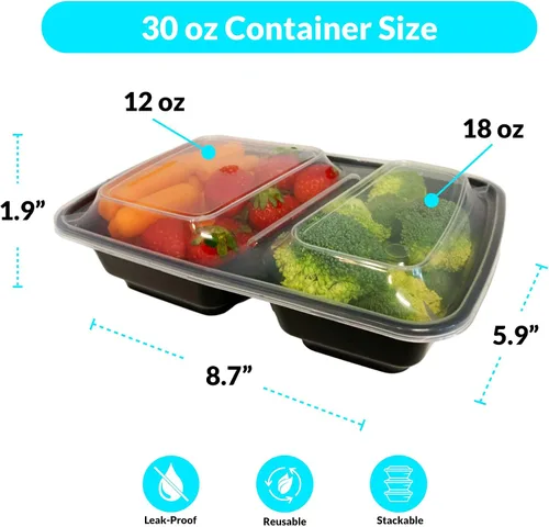 Miniatura 3 de Reli. Contenedores de preparación de comidas de 30 onzas (paquete de 50) - Cajas de comida para llevar y llevar con tapas