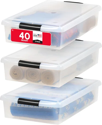 Miniatura 12 de IRIS USA 22 Qt Almacenamiento bajo la cama, organizador apilable de plástico con cajón deslizante, paquete de 2 unidades, multiusos para ropa