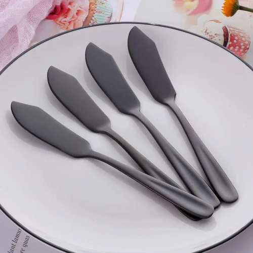 Miniatura 3 de Baikai - Juego de 4 cuchillos de acero inoxidable 18/10, cuchillo de mantequilla de desayuno negro, esparcidor de sándwich