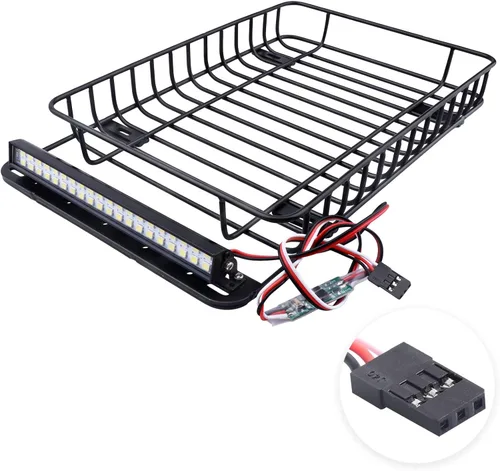 Miniatura 2 de RC 1/10 Metal Roof Rack Equipaje con barra de luz LED para 1:10 RC Crawler Car TRX-4 Axial SCX10 90046 SCX10 III AXI03007 Redcat Gen 8 RGT