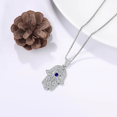 Miniatura 47 de Aniu Joyería de plata de ley 925 Hamsa de Fátima para mujer con circonita cúbica, viene con caja de regalo negra