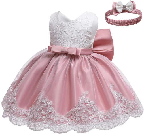 Miniatura 11 de Vestidos de encaje para concursos de niñas bebés de 0-2 años, vestido bordado para fiestas con diadema