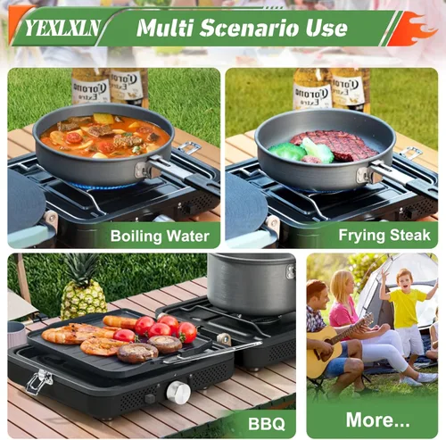 Miniatura 8 de Estufa de camping de propano de 2 quemadores con plancha y bolsa de transporte, estufa de campamento de propano portátil con 2 quemadores ajustables