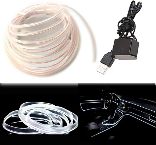 Miniatura 17 de Tira de luces LED de cable electroluminiscente azul para interior de automóvil, 6.5 pies de cable de neón con controlador USB de 5 voltios
