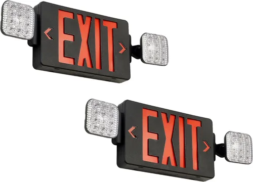 Miniatura 7 de TANLUX Letrero de salida de carcasa negra con luces de emergencia, luz LED de salida de emergencia con batería de respaldo, certificación UL, combo