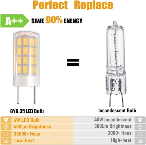 Miniatura 3 de Bombilla LED GY6.35 GY6.35 con base bipin T4 JC tipo 4W, bombilla LED halógena de 40 W, equivalente a bombillas halógenas AC110V/120V/130V (no 12V)