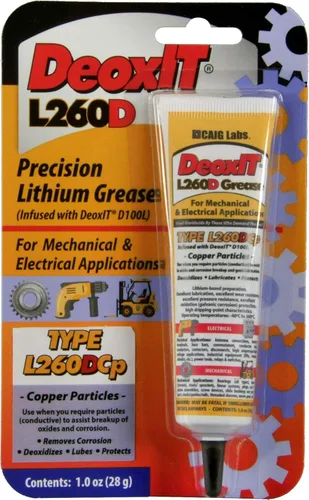 CAIG LABORATORIES, Deoxit L260-DC1, grasa de litio con limpiador/desoxidante, partículas de cobre, tubo de compresión de 0.99 oz, paquete de 1