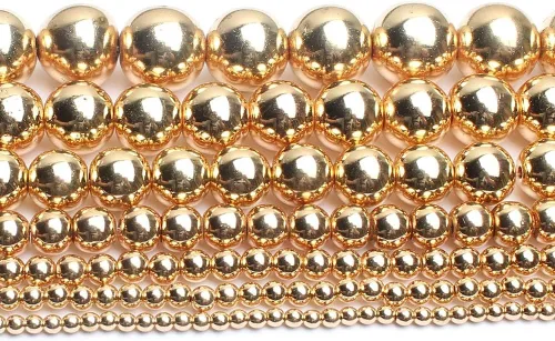 Miniatura 2 de Cuentas de hematita de oro de 14K, cuentas sueltas redondas para hacer joyas, pulseras y collares de bricolaje, cuentas de 6 mm/60 piezas