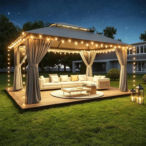 Miniatura 9 de Aoxun Gazebo para exteriores de 8 x 8 pulgadas para patio, toldo con marco de metal, cenador pequeño de doble techo resistente, kiosco para patio