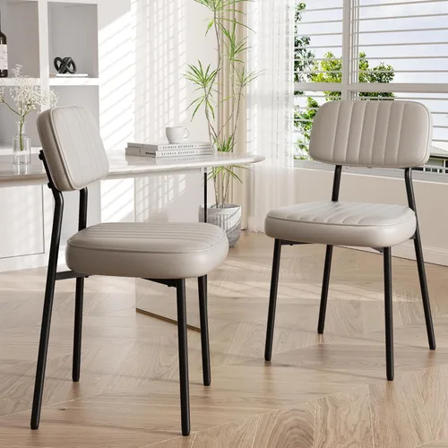 Juego de 2 sillas de comedor, sillas de comedor modernas de cuero sintético con cojines gruesos, respaldo y patas de metal, sillas de cocina