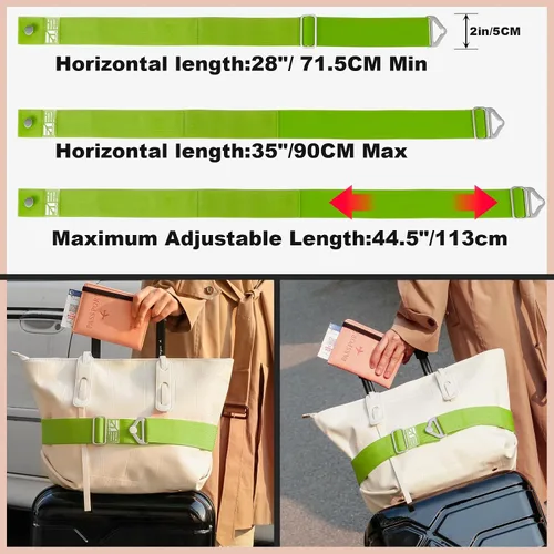 Miniatura 2 de TOOVREN Cinturón de viaje 2 en 1 para correas de equipaje, para añadir una bolsa, correa de equipaje con asa para maletas, cinturón elástico