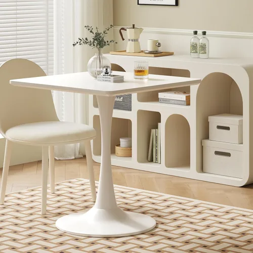 Miniatura 7 de Mesa cuadrada blanca de tulipanes para 2 personas, mesa de comedor pequeña de 24 pulgadas con base de pedestal de metal para cocina, mesa moderna