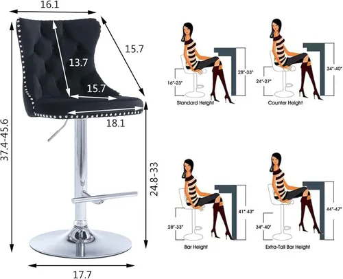 Miniatura 102 de Aoowow Juego de 2 taburetes de bar giratorios, taburetes de bar ajustables con respaldo de terciopelo copetudo, sillas de bar modernas tapizadas