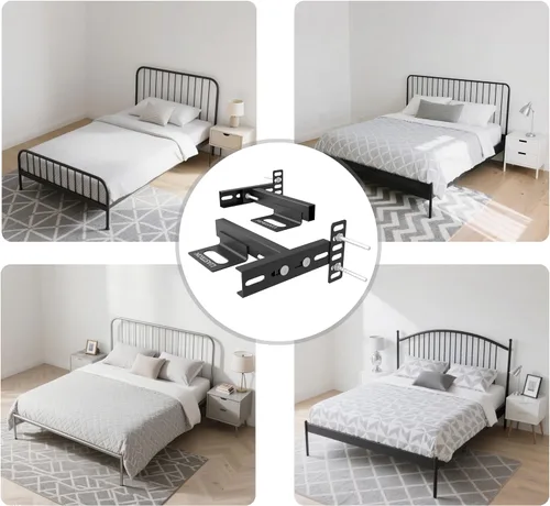 Miniatura 9 de Paquete de 2 soportes de cabecera ajustables para marco de cama de metal y base ajustable, adaptador universal de fijación de cabecero, se adapta a