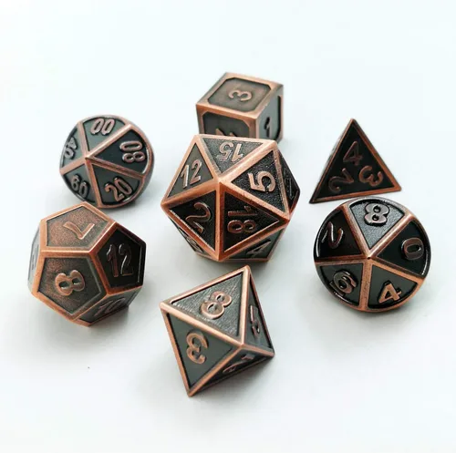 Miniatura 15 de Bescon Antiguo Latón Sólido Metal Poliédrico D&D dados Set de 7 cobre antiguo Metal RPG Juego de rol Juego de dados 7pcs Set