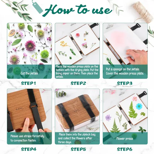 Miniatura 6 de Suziko Kit profesional de prensa de flores de 6 capas de 6.3 x 8.3 pulgadas, marrón, kit de prensado de flores para adultos y niños, gran regalo