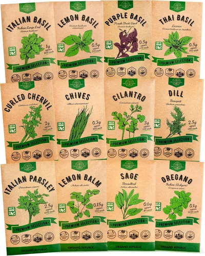 Miniatura 7 de Organo Republic Paquete variado de 12 semillas de hierbas culinarias - 7,355+ semillas criollas, sin transgénicos, para jardinería en interiores