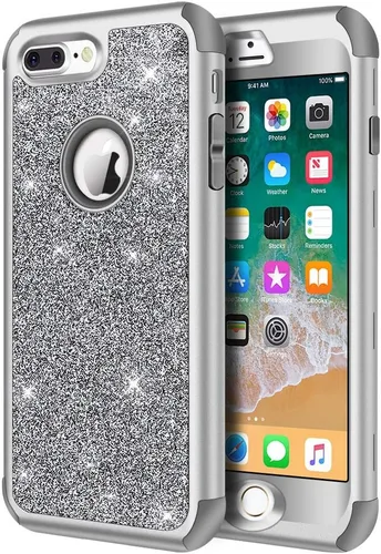 Miniatura 19 de Hython Defender con brillantina, carcasa rígida híbrida, a prueba de golpes, goma para iPhone 7 Plus y 8 Plus, Negro Oscuro