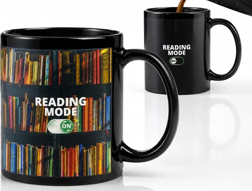 Onebttl Regalos para amantes de los libros, taza que cambia de color, taza de café de cerámica con modo de lectura, regalo para lectores, ratones de
