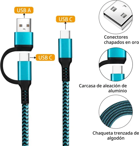 Miniatura 5 de Cable USB C a C, paquete de 3 cables de carga rápida de 6 pies QC y PD 2 en 1 USB-A/C a tipo C compatible con Samsung Galaxy S21 S10 S9 Note20
