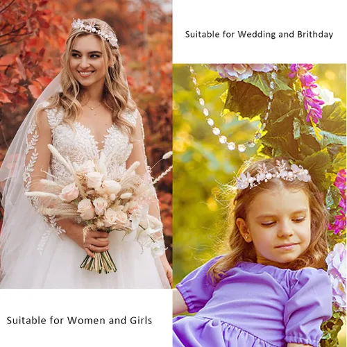 Miniatura 4 de Didder Tiara de flores para niñas y mujeres – Diadema diadema corona con perlas de cristal – Accesorios para el cabello de boda para novia Blanco