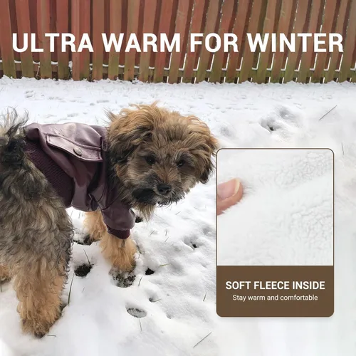 Miniatura 3 de Chamarra impermeable Lesypet de cuero para perro, abrigo invernal para perros pequeños y medianos, rojo vino