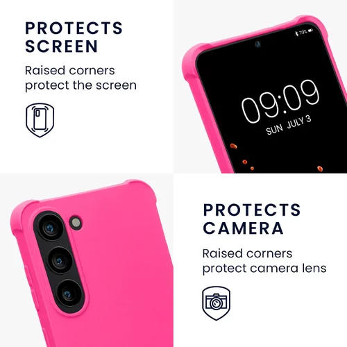 Miniatura 4 de KIOMY Funda Rosa Fucsia Neón para Samsung Galaxy S23 5G, Bumper Antigolpes Cubierta Protectora TPU Flexible Bisel Elevado Diseño Híbrido Ajuste