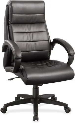 Lorell Silla de cuero negro con respaldo alto de lujo